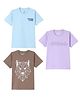 Funkrafts Premium Cotton Pack Of 3 Half Sleeves Attitude Text & Wolf Printed Tees - Blue Purple & Brown