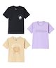 Funkrafts Premium Cotton Pack Of 3 Half Sleeves Attitude Text & Car Printed Tees - Beige Black & Purple