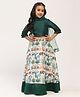Spunkies Cotton Three Fourth Layered Sleeves Solid & Animals Printed Lehenga Choli With Dupatta - Green