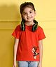 NUSYL Cotton Blend Half Sleeves Girl & Heart Printed  Tee - Red