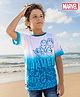 Honeyhap Marvel Single Jersey Knit Oversized Drop Shoulder Half Sleeves T-Shirt with Avengers Graphics and Badge Detailing - Blue