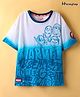 Honeyhap Marvel Single Jersey Knit Oversize Drop Shoulder Half Sleeves T-Shirt with Avengers Graphics and Badge Detailing - Blue