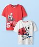 Honeyhap Marvel Single Jersey Knit Half Sleeves Oversize Drop Shoulder T-Shirts with Spider Man Graphics Pack of 2 - White & Red