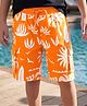 Pine Kids Looper Knit Knee Length Shorts with Beach Theme Print - Orange