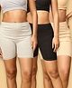 The Mom Store Cotton Pack Of 3 Solid High Waist Maternity Shorts - Black Beige & Grey