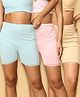 The Mom Store Cotton Pack Of 3 Solid High Waist Maternity Shorts -  Blue Beige & Pink