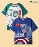 Honeyhap Marvel Single Jersey Knit Half Sleeve Raglan Oversize T-Shirt with Avengers Hulk and Captain America Graphics Pack of 2 - Navy Blue & Green
