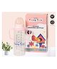 Tinny Tots Baby High Borosilicate Glass Feeding Feeder 240ml Bottle With Twin Handles And Anti Colic Silicone Nipple Feeder BPA Free (Pink)