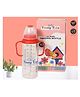 Tinny Tots Baby High Borosilicate Glass Feeding Feeder 240ml Bottle With Twin Handles And Anti Colic Silicone Nipple Feeder BPA Free (Red)