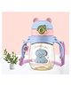 The Cheeky Kidzz Baby Premium Unbreakable Feeding Bottle Feeder 300ml Cute Cartoon Design With Twin Handles & Silicone Straw Sipper BPA Free (Blue)