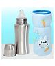 The Cheeky Kidzz Baby Stainless Steel 240ml Thermal Insulation Feeding Milk Liquids Feeder Bottle With Anti Colic Silicone Nipple BPA Free And Stretchable New Born Bottle Cover (SKY BLUE)