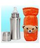 The Cheeky Kidzz Baby Stainless Steel 240ml Thermal Insulation Feeding Milk Liquids Feeder Bottle With Anti Colic Silicone Nipple BPA Free And Strechable New Born Bottle Cover(Orange)