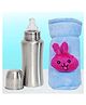 The Cheeky Kidzz Baby Stainless Steel 240ml Thermal Insulation Feeding Milk Liquids Feeder Bottle With Anti Colic Silicone Nipple BPA Free And Strechable New Born Bottle Cover (Blue)
