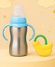 The Cheeky Kidzz Baby 2 in 1 Multi-functional Baby Stainless Steel Milk Juice Feeding Bottle Cum Sipper Bottle With Fruit Shape Silicone Banana Shape Teether Bpa Free (Yellow) 240 ml