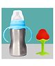 The Cheeky Kidzz Baby 2 in 1 Multi-functional Baby Stainless Steel Milk Juice Feeding Bottle Cum Sipper Bottle With Fruit Shape Silicone Starberry Standing Shape Teether Bpa Free (Red) 240 ml