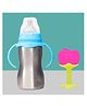 The Cheeky Kidzz Baby 2 in 1 Multi-functional Baby Stainless Steel Milk Juice Feeding Bottle Cum Sipper Bottle With Fruit Shape Silicone Apple Standing Shape Teether Bpa Free (Pink) 240 ml