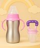 The Cheeky Kidzz Baby 2 in 1 Multi-functional Baby Stainless Steel Milk Juice Feeding Bottle Cum Sipper Bottle With Fruit Food Feeder Soother Teether Bpa Free (Pink-purple) 240 ml