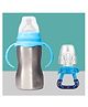 The Cheeky Kidzz Baby 2 in 1 Multi-functional Baby Stainless Steel Milk Juice Feeding Bottle Cum Sipper Bottle With Fruit Food Feeder Soother Teether Bpa Free (Blue) 240 ml