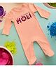 FFlirtygo Holi Theme Cotton Full Sleeves Happy Holi Printed Romper-Peach