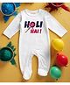 FFlirtygo Holi Theme Cotton Full Sleeves Holi Hai Printed Romper-White