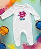 FFlirtygo Holi Theme Cotton Full Sleeves Meri Pehli Holi Printed Romper-White
