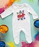 FFlirtygo Holi Theme Cotton Full Sleeves My First Holi Printed Romper-White