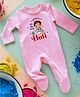 FFlirtygo Holi Theme Cotton Full Sleeves Yippee Its My First Holi Text Printed Romper - Pink