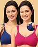 The Mom Store Cotton Elastane Pack Of 2 Sleeveless Solid Nursing Non Padded Bras - Blue & Fuchsia