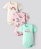 Bonfino 100% Cotton Knit Half Sleeves Onesies With Unicorn & Happy Days Text Print Pack Of 3 - Ivory Pink & Aqua Blue