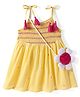 Babyhug Rayon Woven Sleeveless Dress With Smocked Yoke & Sling Bag - Light Yellow