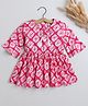 The Magic Wand Cotton Three Fourth Bell Sleeves Abstract Printed Tassels Detailed Top - Fuchsia Pink