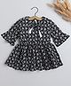 The Magic Wand Cotton Three Fourth Bell Sleeves Floral Printed Tassels Detailed Top - Black