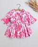 The Magic Wand Cotton Three Fourth Bell Sleeves Leaves Printed Tassels Detailed Top - Pink