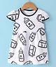 Kidi Wav Cotton Cap Sleeves Milk Text Printed Dress - Multi Colour