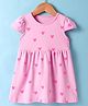 Kidi Wav Cotton Cap Sleeves Hearts Printed Dress - Multi Colour