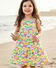 Babyhug Single Jersey Knit Sleeveless Tiered Frock with Rainbow Print & Bow Applique - Yellow