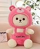 CuddleNest Cute Teddy Bear with Cap - 'I Love You' Plush Toy Pink - Height 30 cm