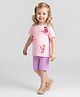 Bonfino 100% Cotton Knit Half Sleeves Oversized Printed T-Shirt & Cycling Shorts Set - Pink & Purple