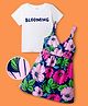 OLLINGTON ST. Cotton Half Sleeves  Top & Floral Printed Knit Pinafore -  Pink & Multicolor