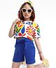 OLLINGTON ST. Cotton Half Sleeves Tropical Printed Hoodie Top & Shorts - Yellow & Royal Blue
