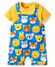 Babyhug Single Jersey Knit Half Sleeves T-Shirt & Dungaree with Animal Print - Yellow & Blue