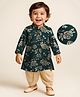 EARTHY TOUCH Single Jersey Knit Full Sleeves Floral Foil Printed Kurta Dhoti Set - Green