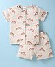 Ollypop Sinker Knit Half Sleeves Shorts Nightsuit with Rainbow Print - Cream