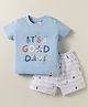 Ollypop Sinker Knit Half Sleeves T-Shirt & Shorts Set With Nautical Theme Print - Light Blue