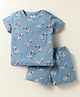 Ollypop Sinker Knit Half Sleeves Short Night Suit With Zebra Print - Light Blue