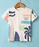 Ollypop Sinker Knit Half Sleeves T-Shirt with Tropical Print - Cream