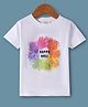 Ollypop Sinker Knit Half Sleeves T-Shirt With Happy Holi Text Print - White