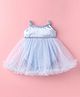 Mark & Mia Woven Singlet Sleeves Frock Style Party Onesie with Glitter Print & Sequin Detailing - Light Blue