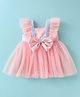 Mark & Mia Woven Frill Sleeves Frock Style Party Onesie with Sequin Detailing & Bow Applique - Pink