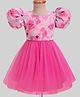 Mark & Mia Woven Half Puffed Sleeves Tie & Dye Party Dress with Diamond & Beads Embellishment - Pink